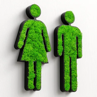 Produktbild von Kopie von MOOSWERK WC Türschild Frau & Mann mit echtem Moos | Selbstklebendes Toilettenschild für Gäste-WC, Unisex-Toilette & Badezimmer in Schwarz | Natürliches Moosbild Türdeko ohne Bohren #1