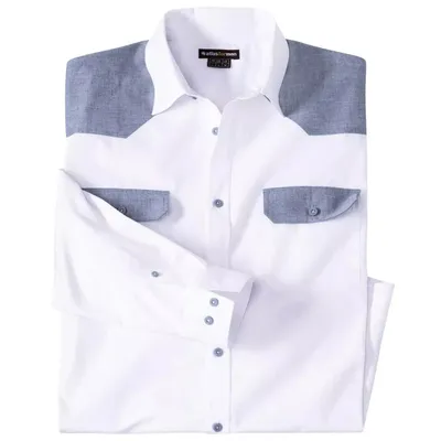 Image de Atlas For Men - Chemise à empiècements contrastés pour homme AF1626 (L) (blanc/bleu clair)