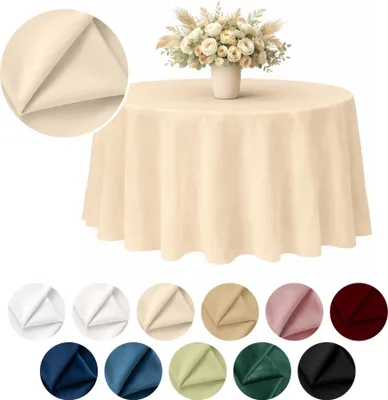 Produktbild von Runde matte Velours-Tischdecke in Creme Ø 320 cm – Elegant und formstabil