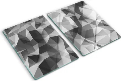 Produktbild von Tulup Glas Herdabdeckplatte - 2x40x52 cm - Glaskeramikkochfeld-Abdeckung Spritzschutz Glasabdeckplatte Kochplattenabdeckung und Schneidebrett - Zweiteilig - Kunst: modern & klassisch - Abstraktion Dreiecke - Grau