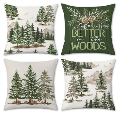 Kissenbezüge Tannenbäume 45x45 cm 4er-Set Winter Deko