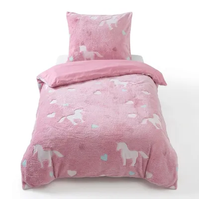 Productafbeelding van Sleeptime Glow in the Dark Unicorn Dekbedovertrek - 140x200/220 + 1 kussensloop 60x70 - Roze, AI-gegenereerde afbeelding