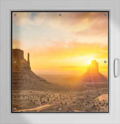 Produktbild von Wallario Lichtschutzbild, Dekorativer Sichtschutz Sonnenschutz 96 x 93 cm mit Motiv: Monument bei Sonnenuntergang - Verdunklung ohne Bohren