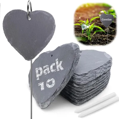Image de Solidchoice - Lot de 10 étiquettes pour plantes en ardoise, avec crayon et tige métallique