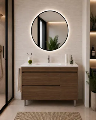 ORIGEN BATH CAPRERA Badmöbel mit Waschbecken 120x45 cm, Tea-Esche, AI-gegenereerde afbeelding