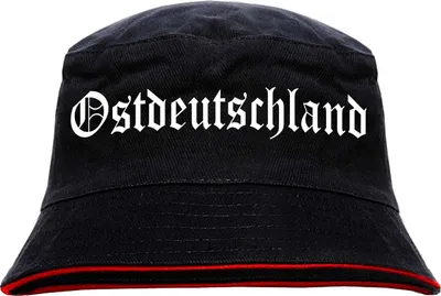 Produktbild von Ostdeutschland Fischerhut - Altdeutsch - bedruckt - Bucket Hat Anglerhut Hut L/XL SchwarzRot