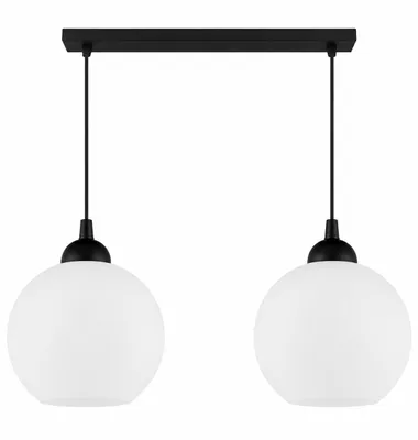 Productafbeelding van Moderne hanglamp met 2 lampen, zwart, met witte glazen kapjes – Hanglamp E27, gemaakt van metaal en glas (N-KDE-BZ2), AI-gegenereerde afbeelding