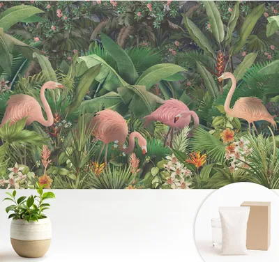 Produktbild von Fototapete  - 104x70 cm - Tapete - Wandtapete - Wandbilder  - Dekofolie - Tapete Folie - Wand - Dekoration - Wohnzimmer - Rosa Flamingos