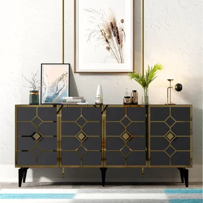 Produktbild von Skye Decor, Cagla - antracyt, złoty, konsola, antracyt, płyta pokryta 100% melaminą, 150 x 79 x 40 cm