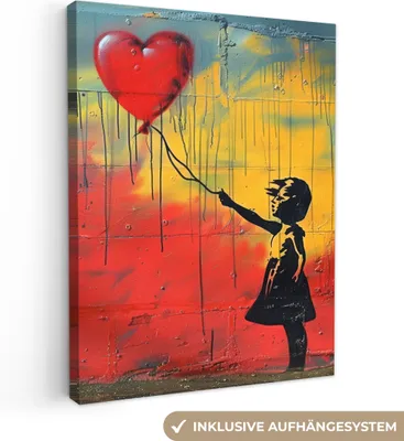 Obrázek produktu pro Nástěnná dekorace 60x80 cm - Banksy - Barevné - Dívka - street art, nástěnné umění, dekorace obývacího pokoje