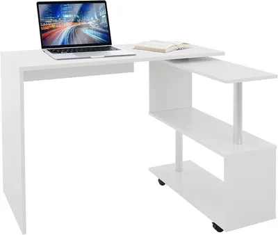 Produktbild von Eckschreibtisch drehbar, Schreibtisch L-Form, Winkelkombination Winkelschreibtisch Arbeitstisch Bürotisch Computertisch PC Tisch, mit 4 Rädern, Weiß glänzend, 150x88x75 cm, für Heim und Büro
