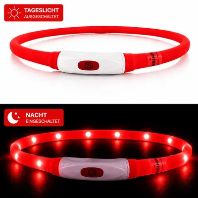 Produktbild von Premium LED Hundehalsband USB aufladbar leuchtend Leuchthalsband verstellbar S–L für Hunde Nacht Sicherheit inkl. Ladekabel (Gr. L - 70cm lang) - ROT, KI-generiertes Bild