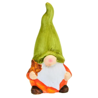 Zdjęcie produktu dla Ceramiczny skrzat z liściem 15x8 cm