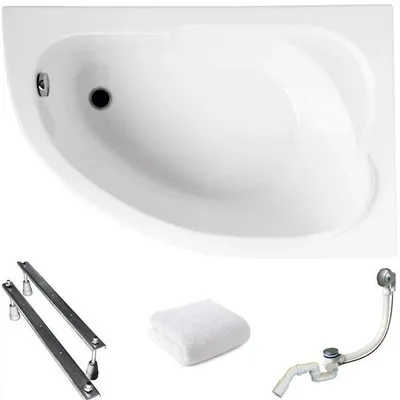 Produktbild von Aqua For You | Polimat Eckbadewanne - 130x85 Cm - Weiß - Trapezform - Siphon Chrom - Acrylbadewanne - Eckbadewanne - Rechts Seite