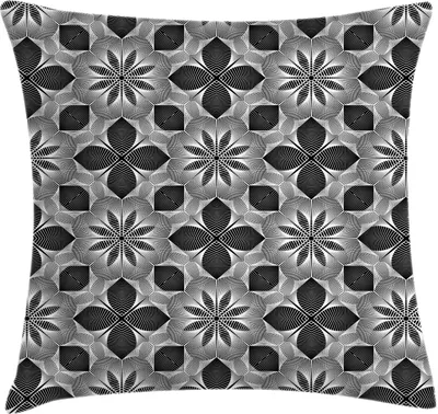 Produktbild von ABAKUHAUS Abstrakt Kissenbezug, Antike spornte Entwurf der Kunst Hatched Floral und Geometrische Artikel, 45 x 45 cm, Charcoal Grau und Weiß