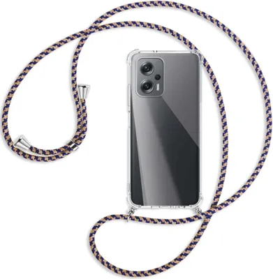 Produktbild von Handykette Backcover-Schutzhülle mit Band (Metall silberfarben) für Xiaomi Poco X4 GT - blau+beige
