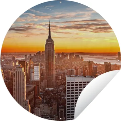 Produktbild von MuchoWow® Gartenposter Outdoor-Poster Rund Skyline - New York - Sonne Ø 60 cm Gartendeko Rundes Poster draußen
