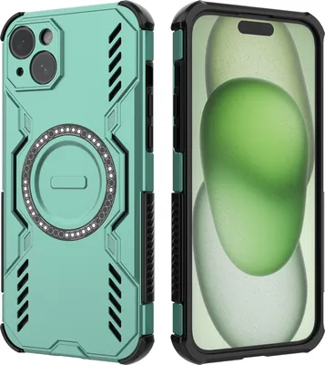 Produktbild von Magnetisch Hülle für iPhone 15 Plus /iPhone 14 Plus, Hybrid PC TPU Bumper Stoßfestes Loch Wärmeableitung Handyhülle Grün