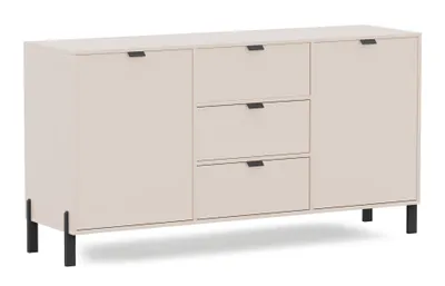 Produktbild von Albello Kommode CREAMY Beige 160x45x85,5 cm – Sideboard mit 2 Türen, 3 Schubladen, schwarze Beine & Griffe, modern für Wohnzimmer & Flur