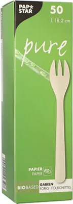 Produktbild von PAPSTAR Gabeln "pure" 18,2 cm, weiß, umweltfreundlich und stabil | Faltschachtel (50 Stück)