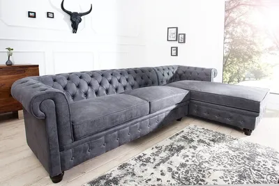 Produktbild von Casa Padrino Chesterfield Ecksofa in Antikgrau - Wohnzimmer Möbel - Couch