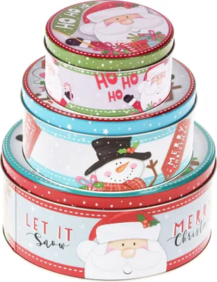 Produktbild von 3er Set Gebäckdosen Weihnachten aus Metall - Plätzchendose Ø 20 cm /16,5 cm /14 cm Keksdosen Frischhaltedosen Weihnachten - Konfektdose Metall
