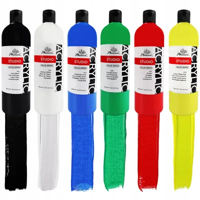 Zdjęcie produktu dla Farby akrylowe Phoenix 6×500 ml – zestaw 6 kolorów Profesjonalne farby artystyczne do płótna, drewna, papieru, tkanin i dekoracji DIY