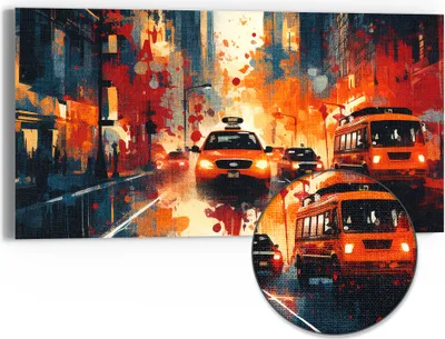 Produktbild von DEQORI Hybrid Leinwand Bild 60x30 cm 'Metropolenrausch' Wandbild Glas flach modern