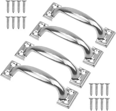 Produktbild von Unyqoos® Vintage Türgriff 75×20 mm, Edelstahl – abgerundeter Möbelgriff für Schrank-, Schiebe- & Scheunentüren, inkl. 4 Schrauben