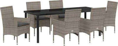 Image de vidaXL Ensemble de jardin pour repas, 7 pièces, gris, en résine tressée