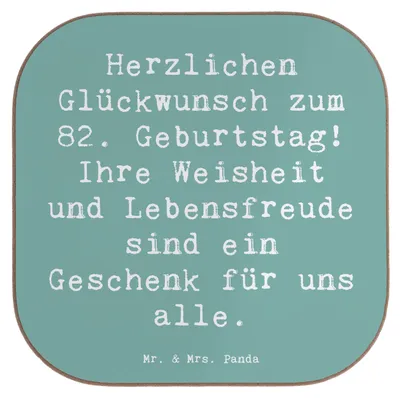 Produktbild von Mr. & Mrs. Panda Untersetzer Tasse Spruch 82. Geburtstag - Meeresbrise - Geschenk, Feier, Fest, Happy Birthday, Gläser, 82 Jahre, Geburtstagswünsche, Coaster, Glas, für