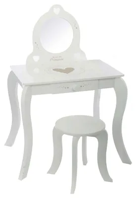 Make-up-Tisch mit Spiegel und Hocker, 1 Schublade, weiß