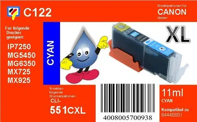 Produktbild von CLI-551CXL - cyan - Dr. Inkjet Ersatzdruckerpatrone mit 11ml Inhalt