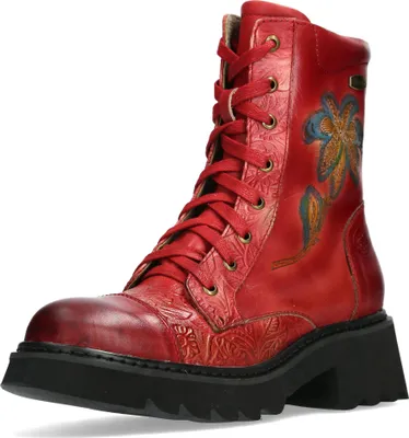 Produktbild von Laura Vita Damen Stiefelette Cap Toe florale Prägung und Plateausohle Kouleo 24, Größe:40 EU, Farbe:Rot
