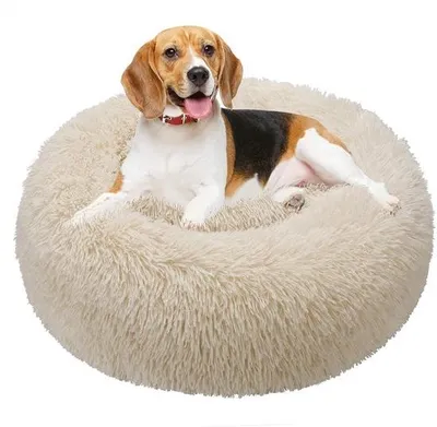 Produktbild von Rundes Plüsch-Tierbett, 60CM, Beige, Weiches Kissen