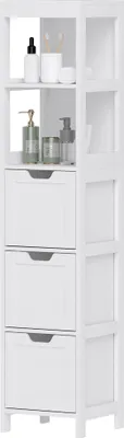 Produktbild von Wasserdichter Badezimmerschrank Weiß mit 3 Schubladen & 2 Regalen - Stauraum Badmöbel