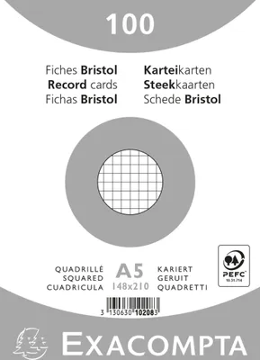 Image de Exacompta 10x 100 fiches bristol 5x5 non perforé 148x210mm Blanc 10208E