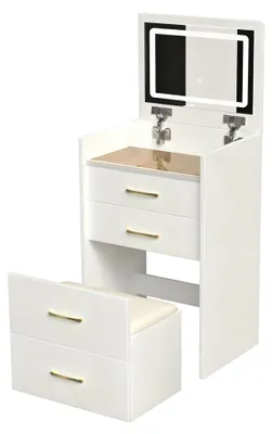 Produktbild von 3-in-1-Schminktisch mit offenem Spiegel, Schminktisch-Set mit Tischplatte aus Klarglas, kompakter Schminktisch mit 3 Schubladen,Maße:B60/H118/T40 cm