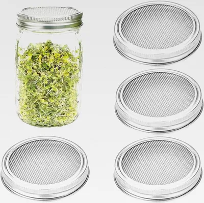 Produktbild von 4er-Set Edelstahl-Sprossenglas-Deckel, 86mm Keimglas-Deckel mit Kressesieb – Passend für Einmachgläser, ideal für Sprossen, Kresse & Samenanzucht