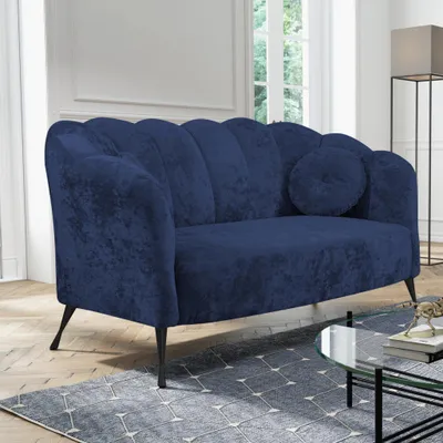 Produktbild von Ravio Doppelsofa Adria B 155 x T 83 x H 78 Muschel-sofa mit Metallfüße Sofa für die Studie Glamour-Stil (Eureka 2127 (Marineblau) + Schwarze Beine)