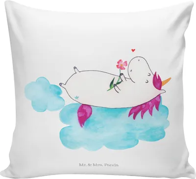 Produktbild von Mr. & Mrs. Panda Sofa Kissen Einhorn Verliebt - Weiß - Geschenk, Kuschelkissen, Einhörner, Liebe, Kuschel, Deko, Unicorn, für, Freundin, Dekokissen