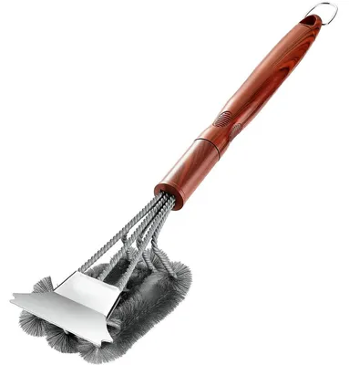 Obrázok produktu pre Kefka na čistenie grilov z nehrdzavejúcej ocele, 3 v 1 s škrabkou, dĺžka 45,5 cm, vhodná na plynové a drevené uhlie