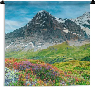 Produktbild von MuchoWow® Wandteppich Wandbehang Blumen - Berge - Schnee - Landschaft 60x60 cm Tapisserie Dekoration Wandtuch - Dekorationen - Wand Decke