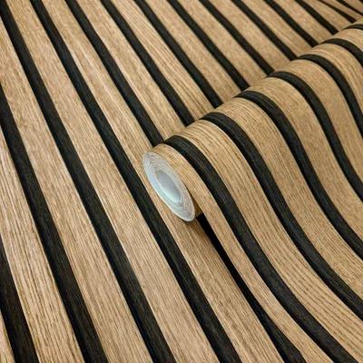 Immagine prodotto di Carta da parati effetto legno, color marrone, in tessuto non tessuto. Pannelli acustici, effetto legno 3D, per pareti