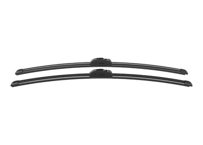 Two black windshield wiper blades are shown against a white background.