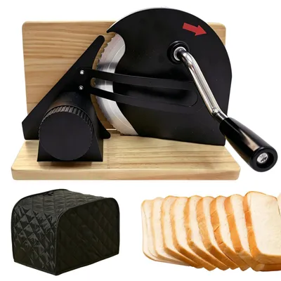 Imagen del producto de Máquina manual para cortar pan, fabricada en acero inoxidable 304, con 6 ventosas, ajuste de grosor de corte regulable de 0 a 20 mm, ideal para la cocina
