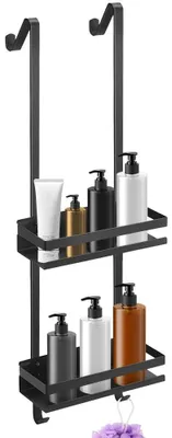 Produktbild von Hängeregal Dusche - Duschablage für Shampoo und Seife - Ohne Bohren - Klebebefestigung - Metall - Schwarz