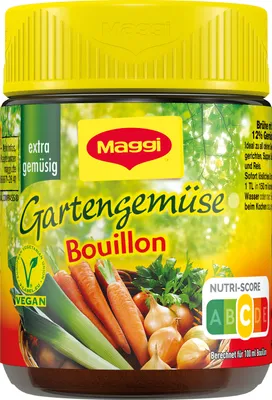 A close-up of a jar of Maggi vegetable bouillon.