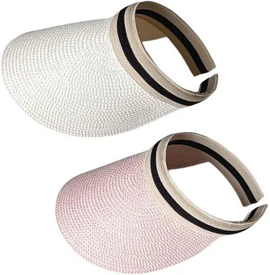 Immagine prodotto di Set di 2 cappellini estivi Unyqoos® – realizzati in materiale fibro traspirante, design con fascia per capelli, forma stabile e confortevole, ampia tesa con protezione UV, bianco e rosa, taglia 56–58 cm