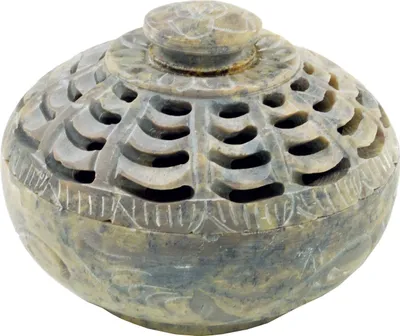 Produktbild von Indischer Räucherstäbchenhalter, Potpourri Schale aus Speckstein - Schale Orient, Creme-weiß, 6*7,5*7,5 cm, Räucherstäbchen Halter